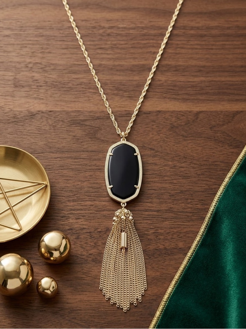 Kendra Scott Gold Tassel Necklace with Black Stone